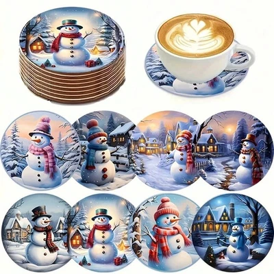 8 Pcs Christmas Snowman Coaster Set for Christmas Gatherings
