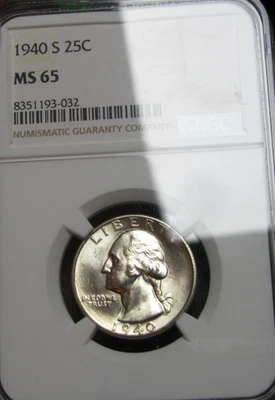 1940-S Washington Quarter Dollar Silver --- MS-65 NGC Graded Coin --- #432C - Image 1 of 4