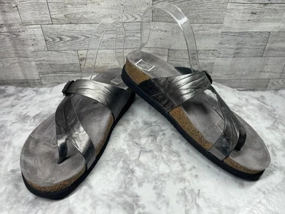 Mephisto Slides Sandals Women 9.5M Helen Shoes Gray Leather Toe Loop Slipon Flat - Image 1 of 4