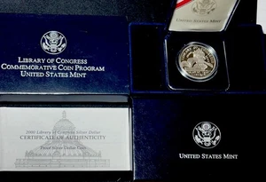 2000 Proof Library of Congress Commemorative Silver Dollar Coin with OGP/COA - Picture 1 of 3
