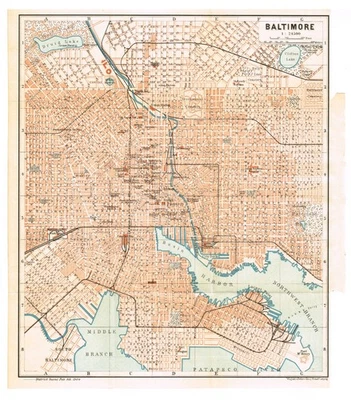 Mapa autêntico original BALTIMORE 1904 estado de Maryland EUA - Imagem 1 de 4