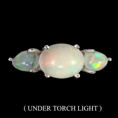 Anello estivo in argento 925 opale di fuoco ovale 9x7 mm gemma gioiello misura 8 - Immagine 1 di 4