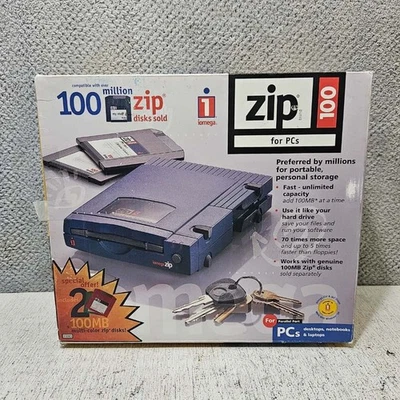 Iomega Zip 100 External Zip Drive Parallel Port 100MB PC Z100P2 W Box Cables - Image 1 of 4
