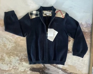 Burberry Size 3y kids Navy Sweater Long Sleeve Sig Patch Shoulder - Picture 1 of 8