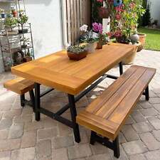 Outdoor Acacia Wood Bench and Table Backless Oil Finished Teak Bench for Garden
