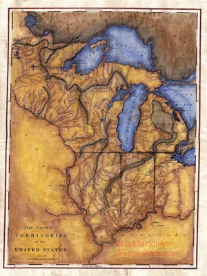 126 Upper Territories US1814 vintage historic map painting poster print - Image 1 of 4