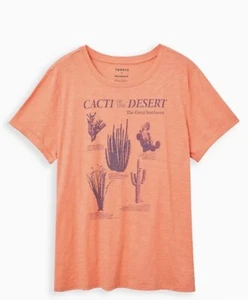 NWT TORRID Coral Relaxed Fit CREW Roll Sleeve CACTUS Desert TEE Size 1X 14/16 - Picture 1 of 4
