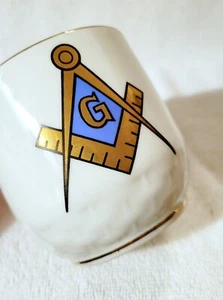 Vintage Masonic Coffee Cup Mason Square and Compass Ceramic Mug Blue & Gold - Picture 1 of 9