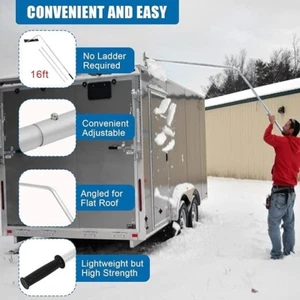 Flat Roof Snow Rake 4.8-16 FT Aluminum Detachable Angled w/ 24" Plastic Blade - Picture 1 of 6