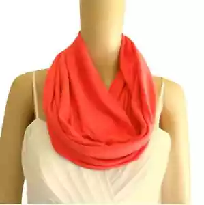 Coral Red Infinity Scarf. Circle Scarf. Soft Cotton Spandex Loop Scarf. - Picture 1 of 1