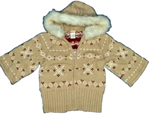 Gymboree Alpine Sweetie Girls Faux Fur Trimmed Hoodie Unlined Sweater Jacket 7-8 - Picture 1 of 3