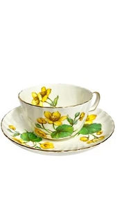 Vintage ADDERLEY Teacup & Saucer Floral Yellow Flowers Fine Bone China England - Picture 1 of 7