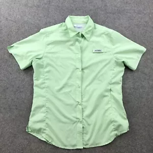 Columbia PFG Shirt Womens Medium Green Solid Short Sleeve Casual Snap Up - Picture 1 of 10