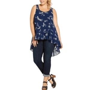 Canotta Torrid Plus Size 3X blu navy stampa libellula volant alta bassa 1562 - Foto 1 di 10