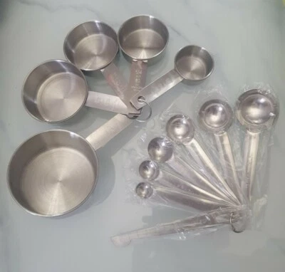 12 Pcs Kitchen Measuring Cups Spoons Set Stainless Steel Stackable Dry & Liquid  - Image 1 of 4