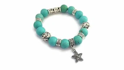 Women's Natural 10mm Turquoise Starfish Charm Beaded Bracelet (025) - Image 1 of 2
