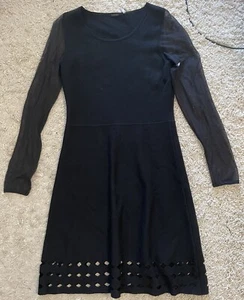 ELIE TAHARI Zita black long sleeve knit knee length dress medium m 8 10 NWT - Picture 1 of 6