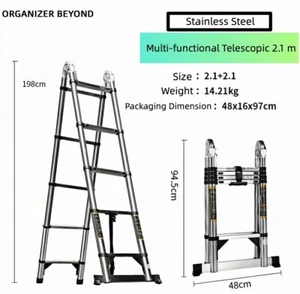 4.2m Multi-functional Telescopic Stainless Steel Extension Ladder - Picture 1 of 3