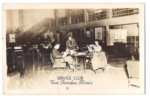 RPPC SERVICE CLUB Military Men Interior FORT SHERIDAN Illinois IL Postcard 1942 - Picture 1 of 2