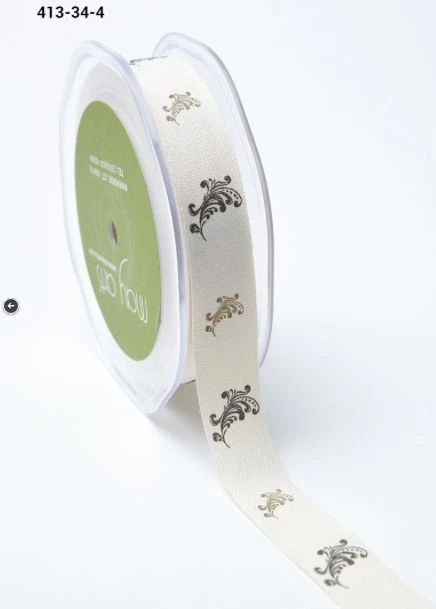 3/4" Ivory Canvas w/ Print Ribbon-May Arts 413-34-4 - Scrolls - 30 Yds - Image 1 of 1