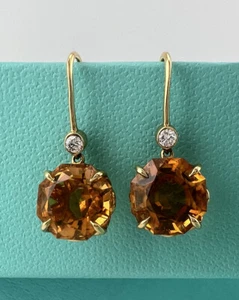 RARE Tiffany & Co. 18k Citrine Diamond Sparkler Drop Earrings - Picture 1 of 8