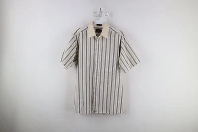 Vintage 70s Streetwear Mens Medium Striped Color Block Short Sleeve Button Shirt - Image 1 of 4