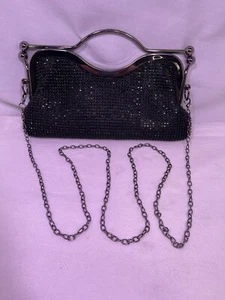 Like Dreams Black Evening Clutch With Rhinestone Sequins & Chain - Picture 1 of 8