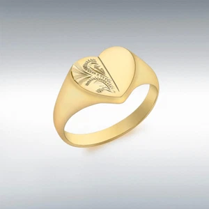 Anillo de sello de diseño grabado en forma de corazón de oro amarillo de 9 quilates, tamaños de N a Z (IBB0219) - Imagen 1 de 1