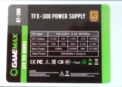 GAMEMAX GT300 TFX-300 Mini 80 + Bronze PSU Dell HP Acer Power Supply Unit, PSU - Image 1 of 3