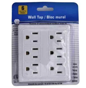 Electrical Extension Grounded 6 Outlet Plug Wall Taps Indoor White - Picture 1 of 1