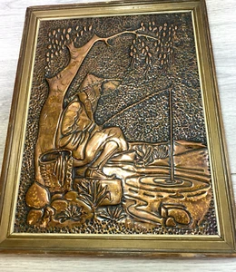 Vintage Copper Wall Hanging picture Embossed arts/craft fisherman stamped regan - Picture 1 of 19