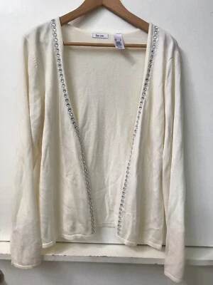 Suéter Cárdigan Liz & Co. Frente Abierto Embellecido Marfil Talla L Grande Nuevo con Etiquetas Foto 1 de 4
