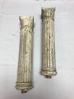 Pair Antique Small 14' Turned Shabby Wood Columns Chic Vintage Old 770-23B