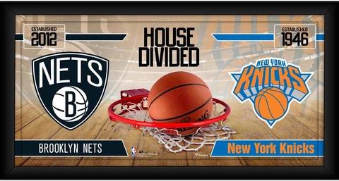 Brooklyn Nets vs New York Knicks Framed 10x20 House Divided Collage Cover