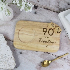Engraved Tea & Biscuits Board 90 and Fabulous Milestone 90th Birthday Gift - Picture 1 of 1