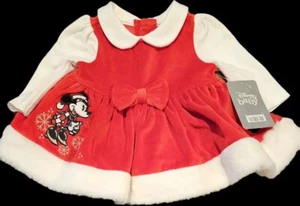Girls 18-24 Months Minnie Mouse Holiday Dress Outfit Hat Tights Christmas Disney - Picture 1 of 5