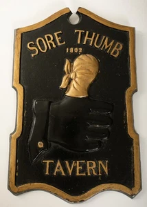 Sore Thumb Tavern Cast Aluminum Sign (UW4/JSF6) 1802 Vintage Man Cave Black Gold - Picture 1 of 7