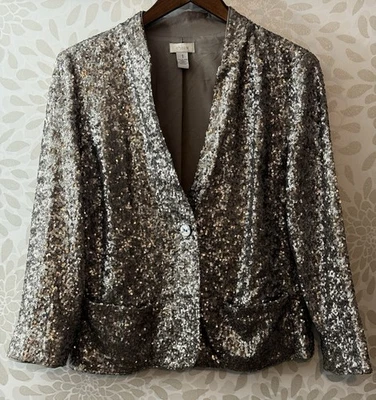 Chaqueta Blazer Chico’s Talla 1 Mujer’s M Bronce Champagne Lentejuelas Brillante Noche Foto 1 de 4