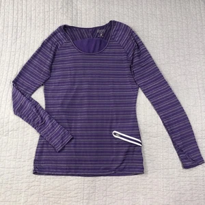 Athleta Shirt Womens Medium Purple Stripe Long Sleeve Zip Pocket Reflective Run - Picture 1 of 24