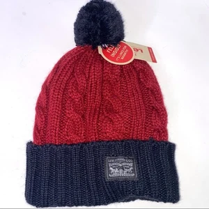Gorro Levi’s forrado de lana rojo azul marino pompón talla única nuevo con etiquetas - Imagen 1 de 3