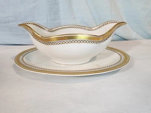 HAVILAND Limoges Porcelain Gravy Boat, Gold Beaded Pattern, Made in France NICE! - Picture 1 of 10