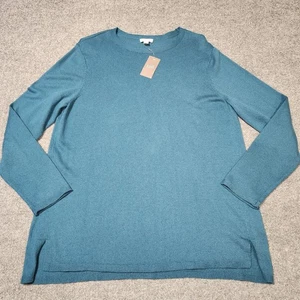 J Jill Sweater Womens Large Peacock Green Cotton Blend Casual Tunic Knit Top  - Picture 1 of 15