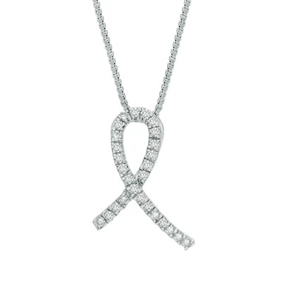 Collar de cadena de caja de plata de ley 925 de 18" con colgante de cinta de diamantes de 0,16 quilates Foto 1 de 4