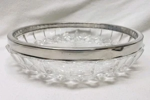Vintage Cut Glass Divided Relish Tray/Dish w/Sliver Rim 9” Diameter - Picture 1 of 4