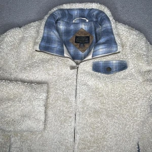 Pendleton Jacket Mens Medium Beige Sherpa Fleece Zip Plaid Pocket Outdoors Warm - Picture 1 of 14