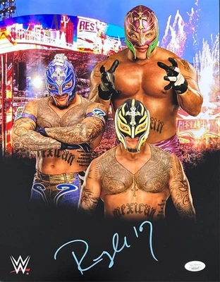 FOTO 11x14 autografiada por REY MYSTERIO JSA #3 azul claro Foto 1 de 2