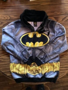 Batman Hoodie Mens Size L DC Comics Gray Black Yellow Zipper Polyester Fleece - Picture 1 of 6