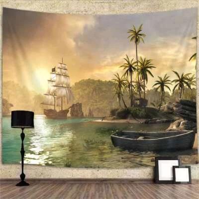 Tropische Insel Piratenschiff Kunst Poster XXL Wandteppich Wandbehang Fototapete - Bild 1 von 4