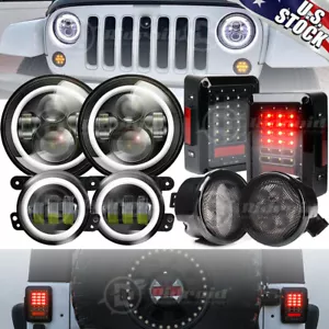 8X For Jeep JK 07-18 Tail Light 7" Led Headlight Fog lamp Turn Signal Combo Kit - Picture 1 of 24