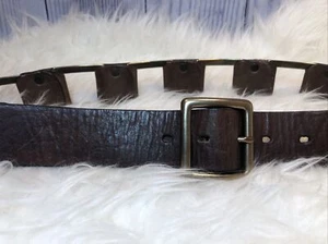 Vintage 1990s Y2K JUICY COUTURE Hippy Distressed Leather Brass Link Belt App 34 - Picture 1 of 8